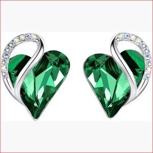 Silver Plated Heart Birthstone Stud Earrings for Women